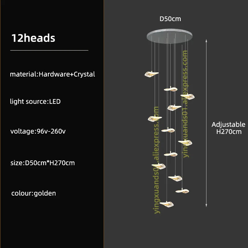 DecorBites™ Crystal Glass Staircase Chandelier: Modern Nordic Luxury Living Room Lighting