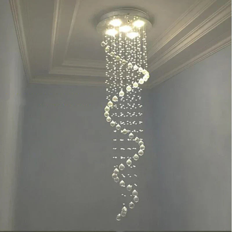 DecorBites™ Crystal Staircase Chandelier Light Fixture | Luxury Hotel Villa Bedroom Hanging Lamp