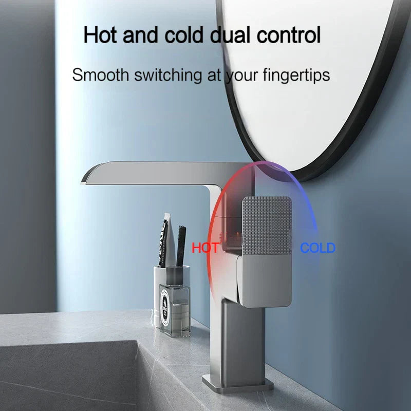 DecorBites™ LED Waterfall Basin Faucet with Temperature Display - 360° Rotation