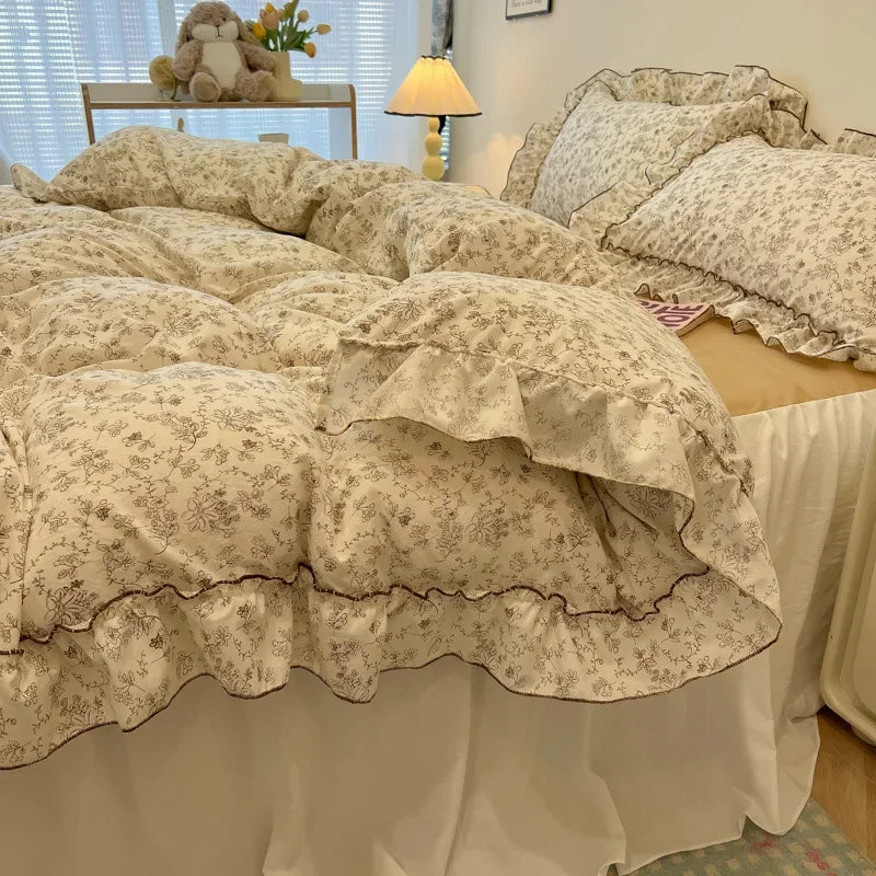 طقم مفروشات دانتيل من DecorBites™: تصميم مطبوع، حجم كوين مفرد، غطاء لحاف مريح، ملاءة مثبتة، كيسان وسادة