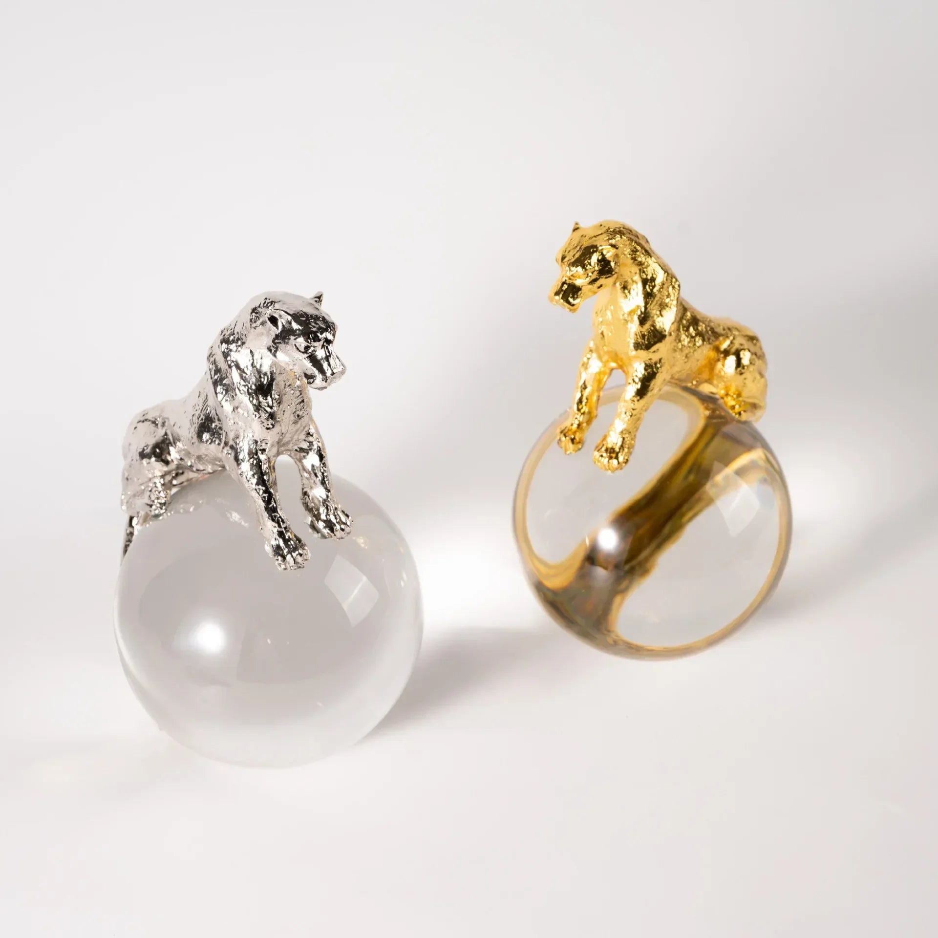 DecorBites™ Leopard Crystal Ball Metal Cheetah Sculpture Home Decor