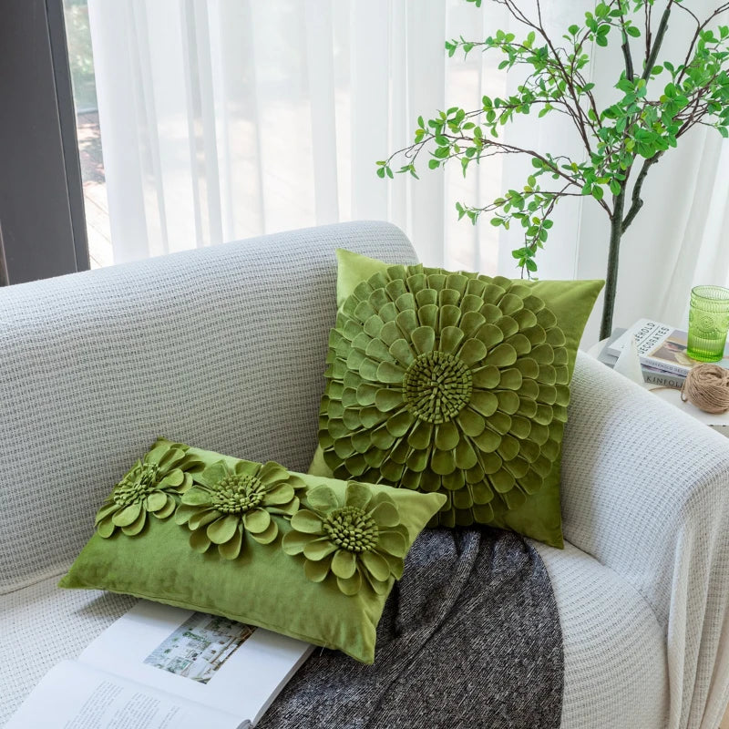 غطاء وسادة ديكور بايتس™ Green Flower لمقعد السيارة والأريكة، ديكور منزلي، وسادة مربعة