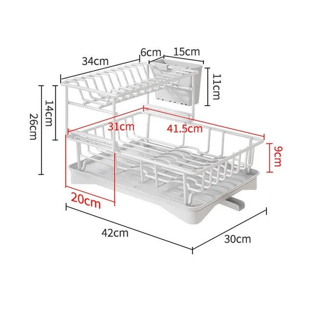 DecorBites™ 2 Tier Dish Drainer Storage Rack for Kitchen Countertop Organization