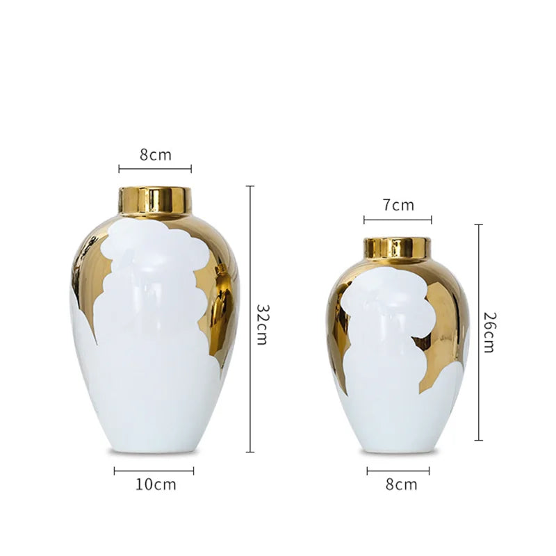 Vase en céramique or et blanc DecorBites™ pour une décoration d'intérieur et une présentation florale élégantes