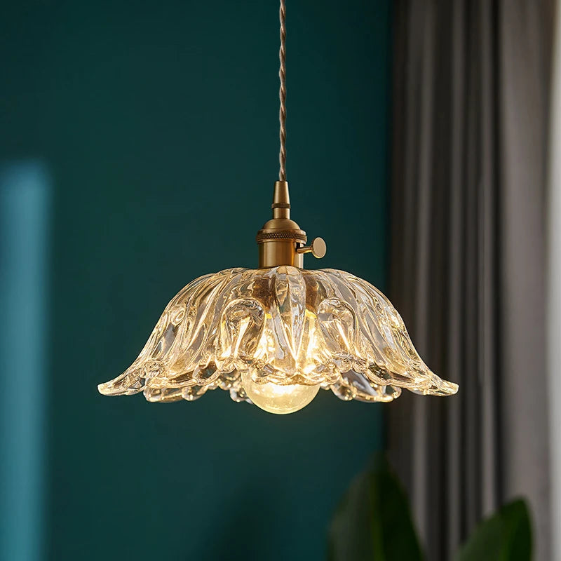 Vintage Green Glass Pendant Light With Brass Details