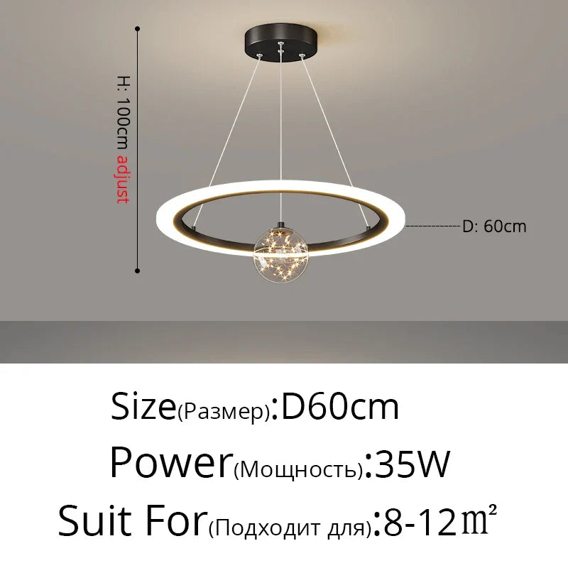 DecorBites™ Circle Ring Pendant Light Chandelier Modern Living Room Bedroom Lamps Ceiling Luminaire
