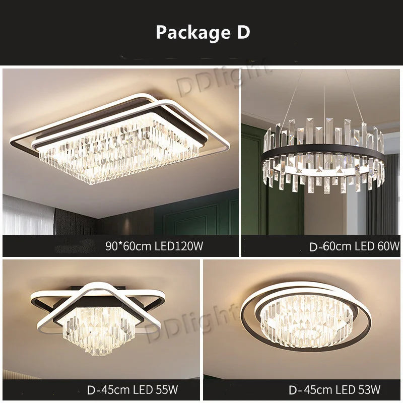 DecorBites™ Crystal Industrial Pendant Chandelier Set for Modern Living Room and Bedroom Decor