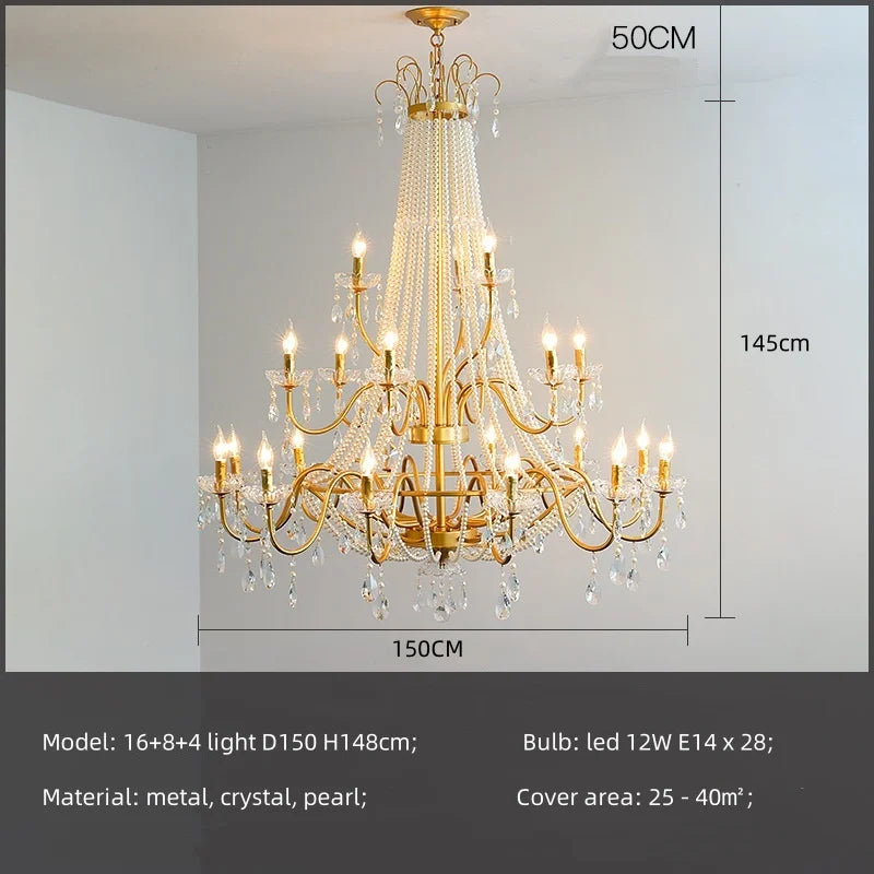 DecorBites™ ثريا ذهبية كريستالية لؤلؤية بمصابيح LED متدلية لإضاءة فاخرة لغرفة المعيشة