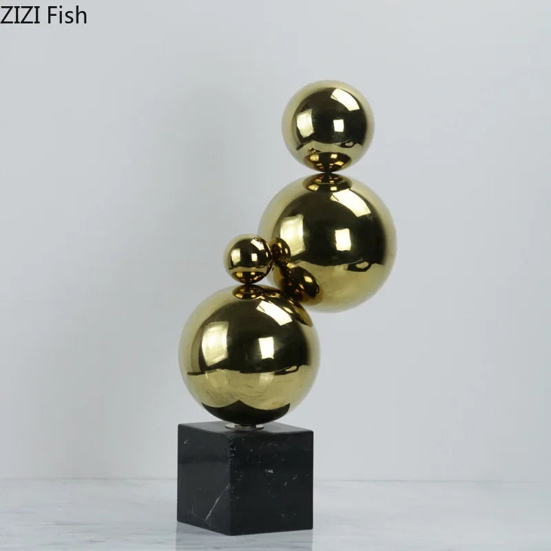 DecorBites™ Golden Balls Geometric Metal Sculpture Room Desk Decoration Ornaments