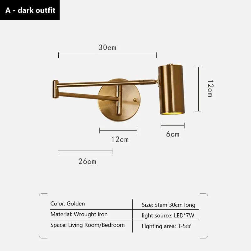 DecorBites™ Adjustable Swing Arm Wall Lamp for Bedroom, Restaurant, and Luxury Ambiance