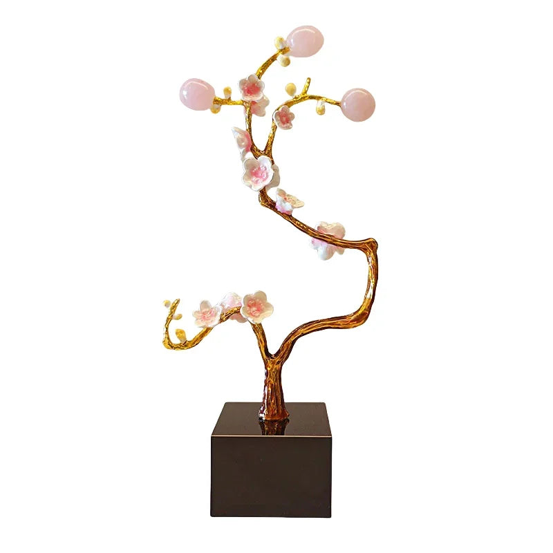 DecorBites™ Golden Tree Crystal Ball Plum Blossom Metal Decor Figurine