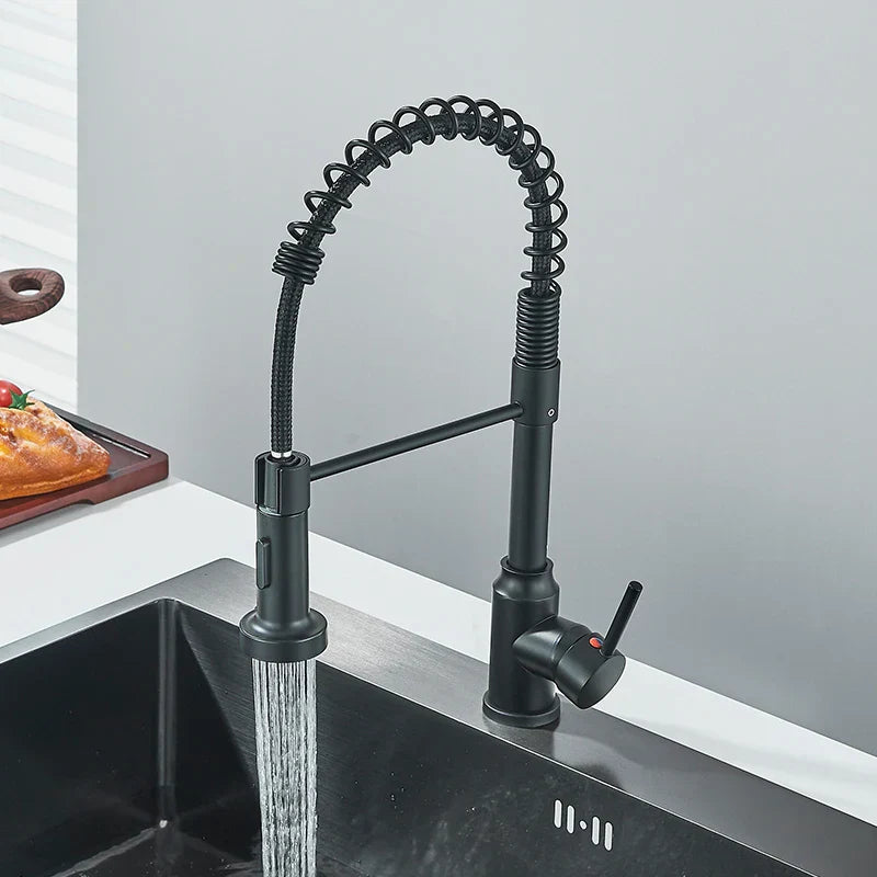 DecorBites™ Black Flexible Kitchen Faucet Pull Down Mixer Tap Swivel Stream Sprayer Nozzle