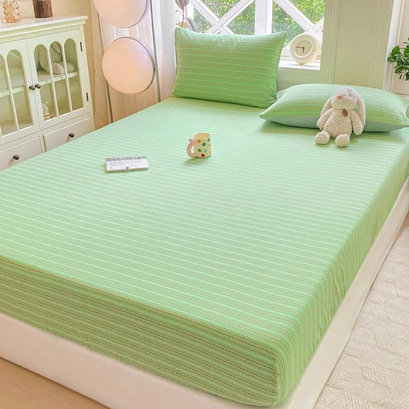 DecorBites™ Cotton Jacquard Fitted Sheet Set with 2 Pillowcases, Dustproof & Anti-Slip
