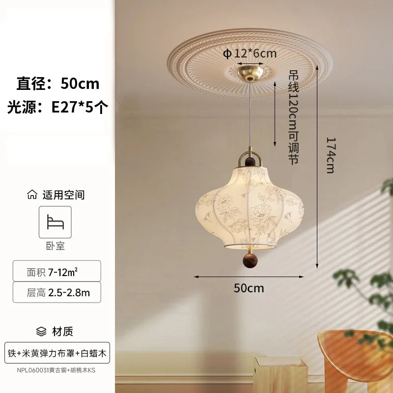 "DecorBites™ Wabi-sabi Retro Pendant Lights LED E27 Fabric Art Hanging Lamp for Home Decor"