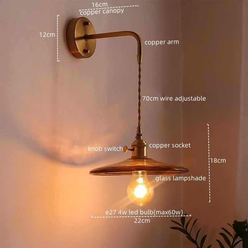 DecorBites™ مصابيح حائط LED يابانية لغرفة المعيشة والقهوة والشرفة والسلالم بتصميم نحاسي زجاجي
