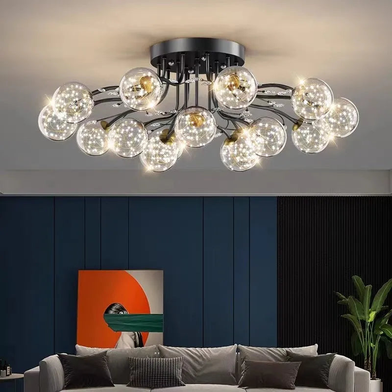 DecorBites™ Glass Bubble Ball LED Ceiling Light in Black Gold Crystal for Bedroom & Living Room