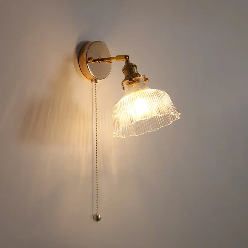 DecorBites™ Glass Rotate Copper Wall Sconce | Pull Chain Switch LED Light Fixture