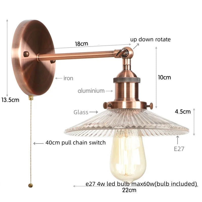 مصابيح حائط LED صناعية لوفت من DecorBites™ لغرفة النوم، مصباح درج بقابس