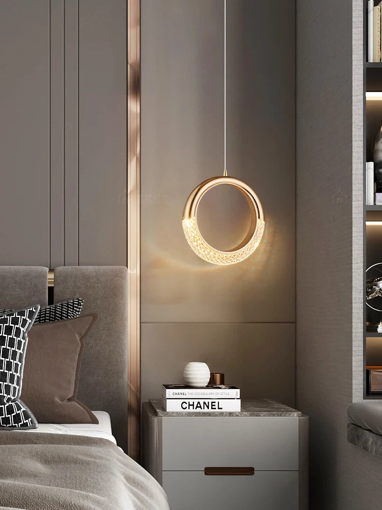 Modern Ring Pendant Light in Acrylic and Plated Metal
