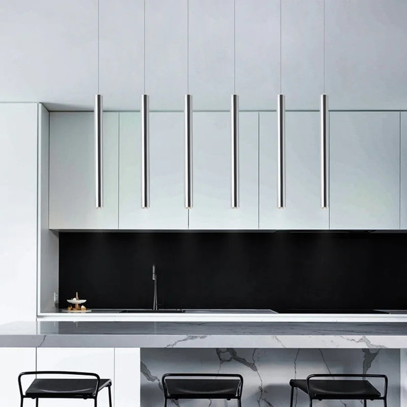 Slim Tube Aluminum Pendant Light in Brushed Nickel