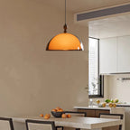 Brown Acrylic Pendant Light With Dark Wood Accent