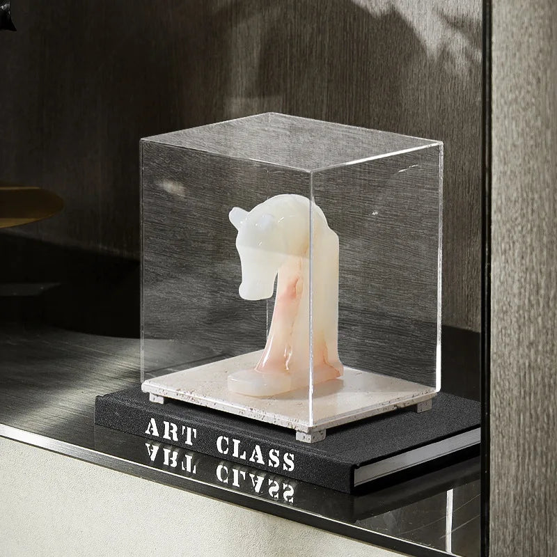 Acrylic Display Case on Travertine Base by DecorBites™ for Collectibles, Figurines, Desserts