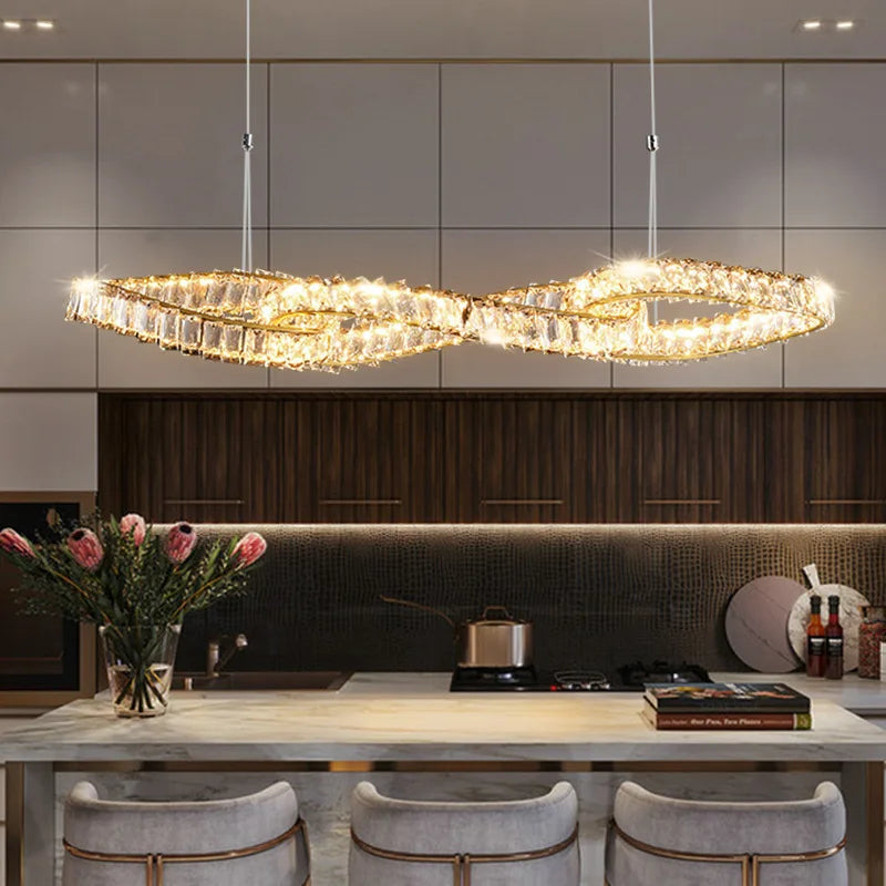 DecorBites™ Gold Metal Crystal Pendant Light Luxury Dimmable LED Hanging Lamp