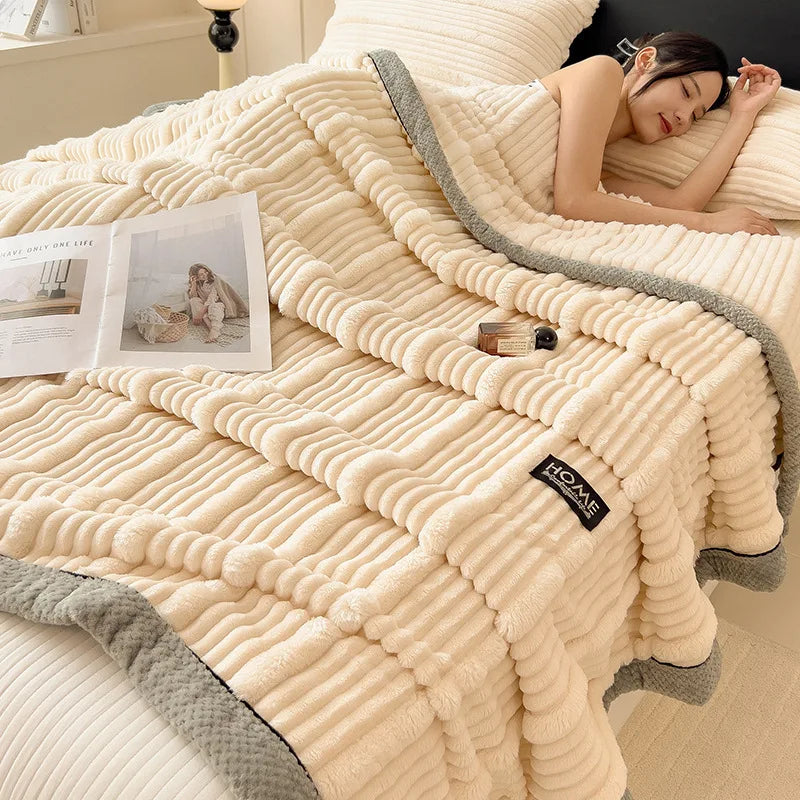 DecorBites™ Cozy Faux Rabbit Plush Blanket, Nordic Style, Thick & Warm, Super Soft Nap Shawl