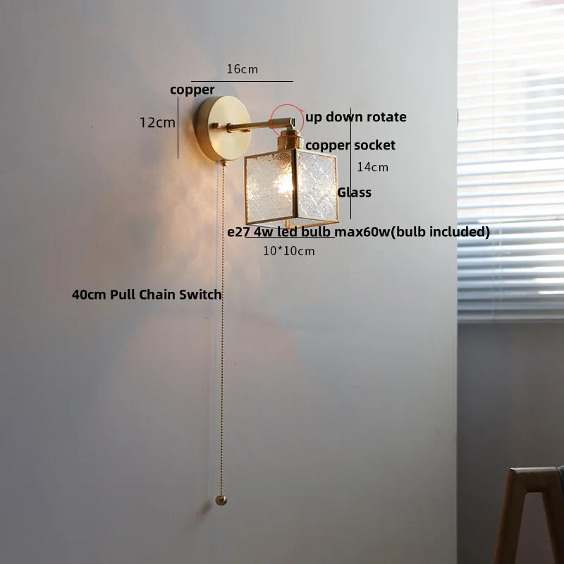 DecorBites™ Clear Glass LED Wall Sconce Pull Chain Switch Modern Bathroom Mirror Light