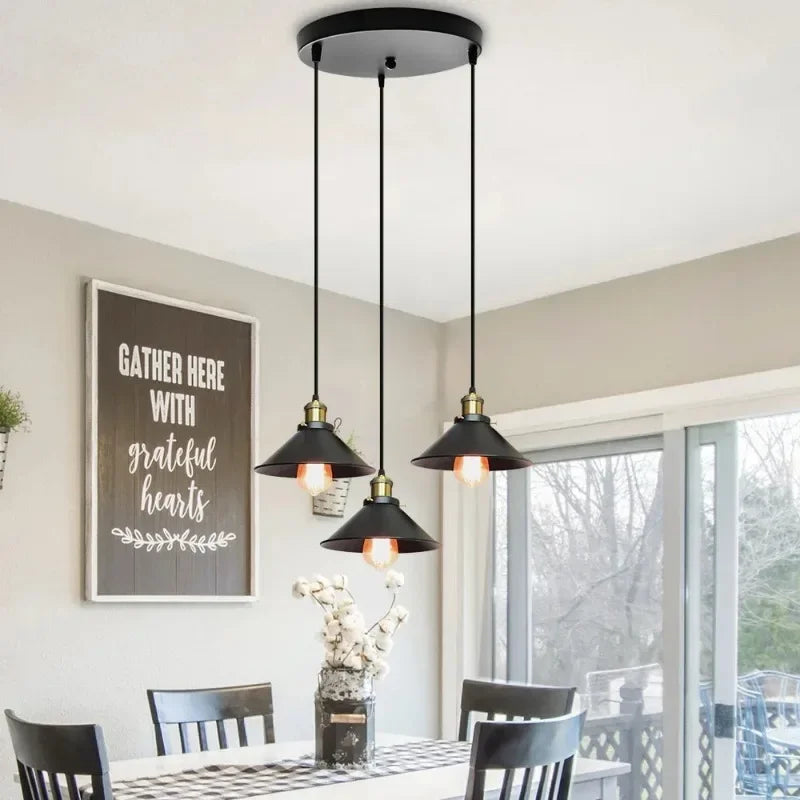 Black Vintage Metal Multi-Head Pendant Light