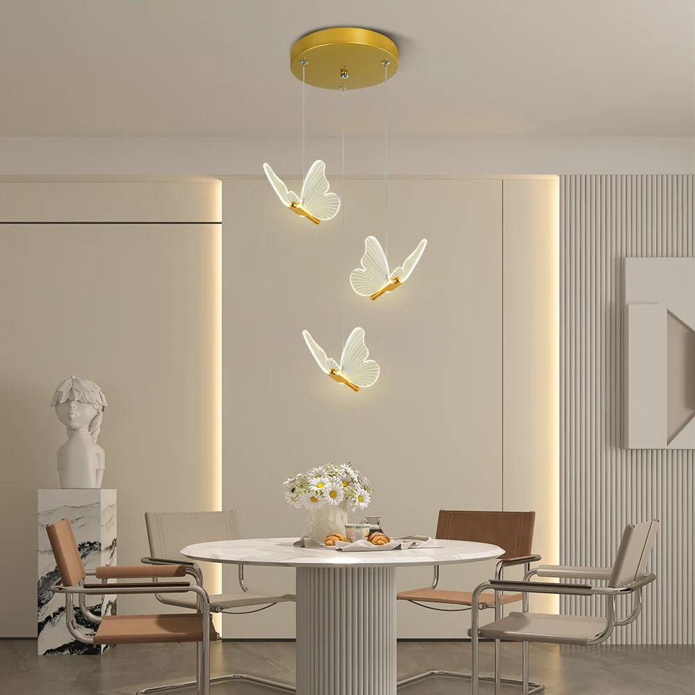 Modern Gold Butterfly 3-Light Metal Pendant Light