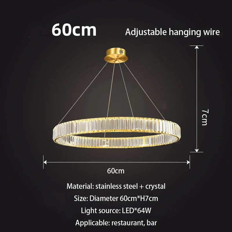 ثريات ديكور بايتس™ ذهبية دائرية كريستالية مع إضاءة LED متدلية لإنارة السقف