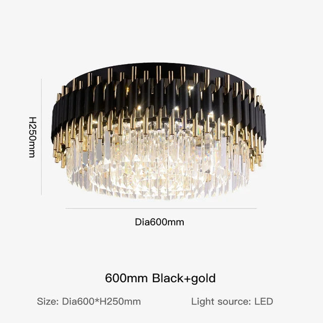 ثريا سقف كريستال ذهبية وسوداء DecorBites™ - مصباح قلادة LED دائري لإضاءة غرفة المعيشة