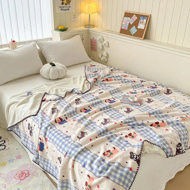 DecorBites™ Cozy Milk Velvet Blanket: Cute Pattern, Warm, Multi-Functional Sofa & Travel Shawl