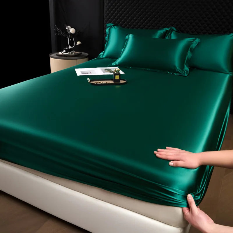 DecorBites™ 100% Mulberry Silk Fitted Sheet Set with Pillowcase - Luxury Solid Color Silk Bed Linen