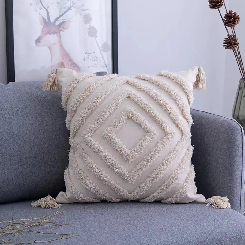 DecorBites™ Geometric Tufted Tassel Cushion Cover 30x50cm/45x45cm