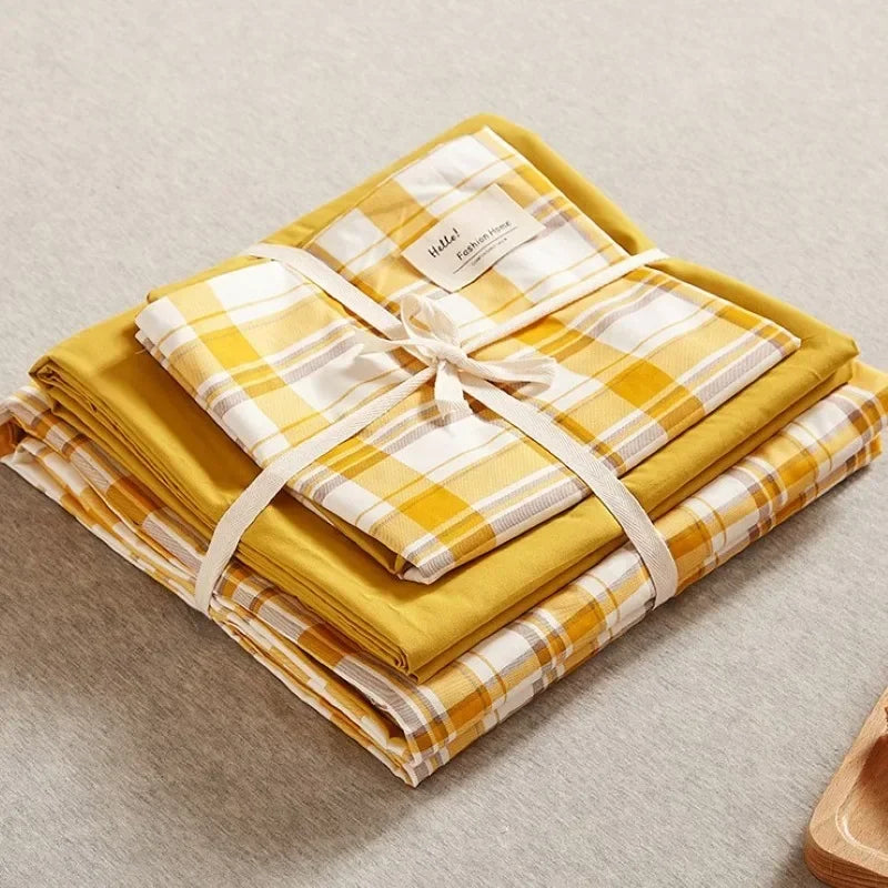 Parure de lit DecorBites™ à imprimé quadrillé japonais en coton lavé pour le confort estival