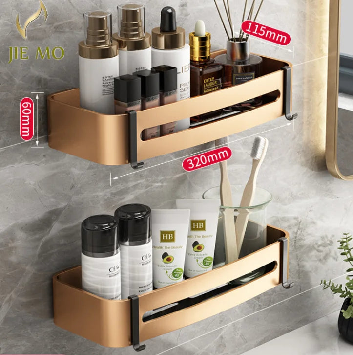 DecorBites™ رف زاوية ذهبي للحمام: رف تخزين مثلث مثبت على الحائط لأدوات الزينة