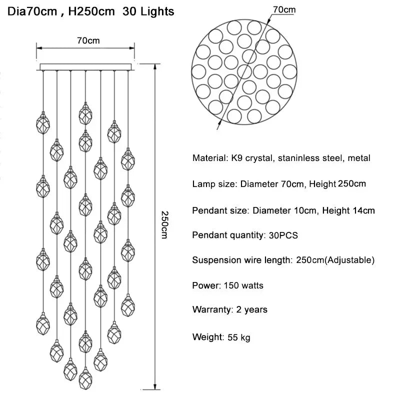 DecorBites™ Diamond Crystal Ball Chandelier, Luxury LED Light Fixture for Staircase and Living Room