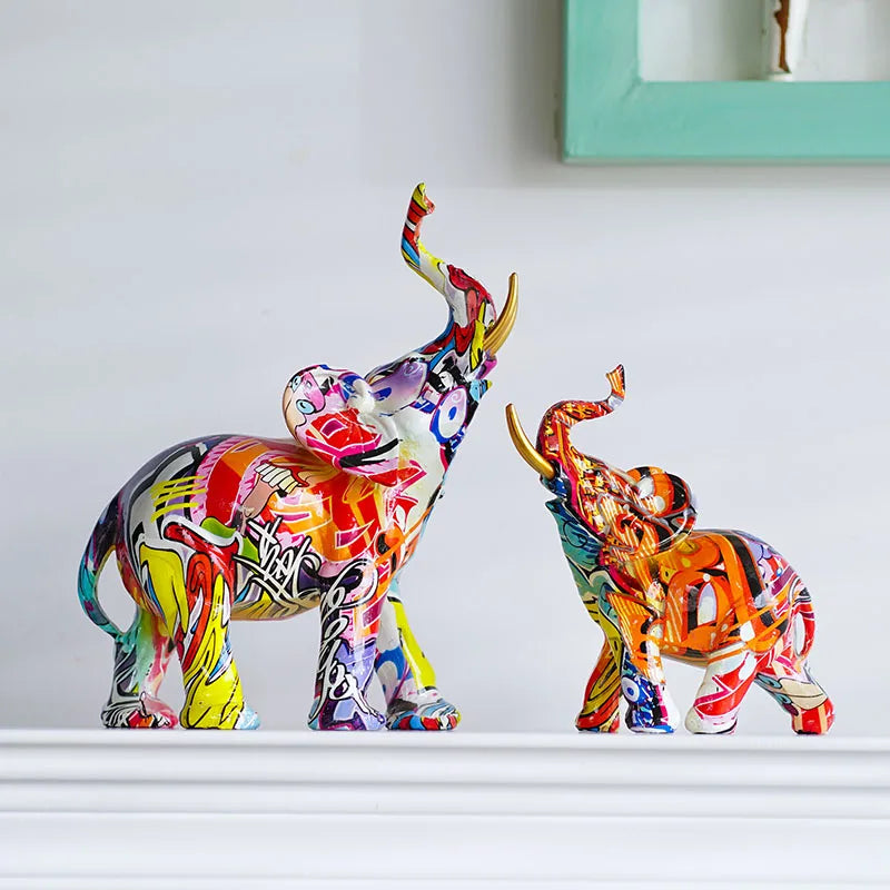مجسم فيل من الراتنج من DecorBites™: تمثال حيوان غرافيتي لديكور المنزل حسب فنغ شوي