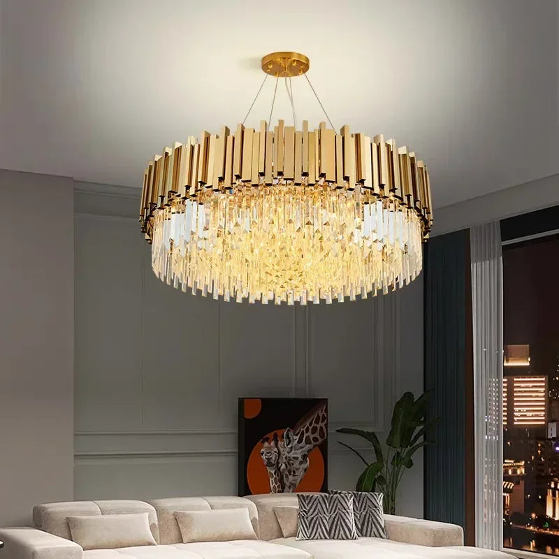 DecorBites™ Crystal Ceiling Chandelier: Luxury Round LED Light for Living Room, Artistic Home Decor