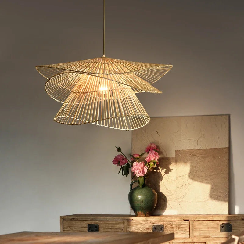 DecorBites™ Bamboo Rattan Pendant Light Weaving Chandelier Wicker Lamp