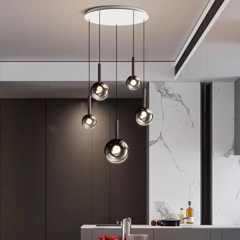 Smoke Gray Glass Multi-Light Staircase Pendant Light