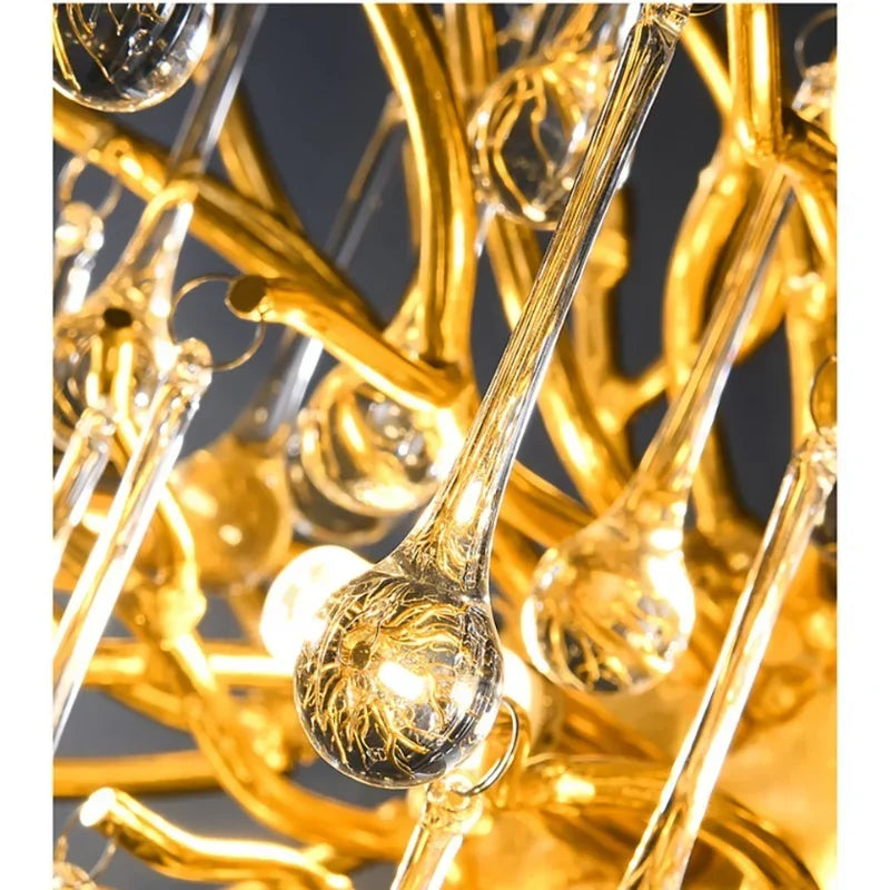 فانوس زجاجي معلّق ذهبي من DecorBites™ Gold Chandelier لديكور المنزل - إضاءة عصرية فاخرة