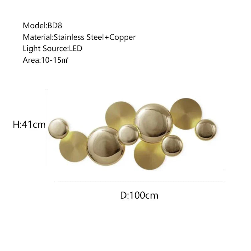 أباليق جدارية معدنية كبيرة ذهبية من DecorBites™ مصابيح LED إضاءة منزلية فاخرة عصرية