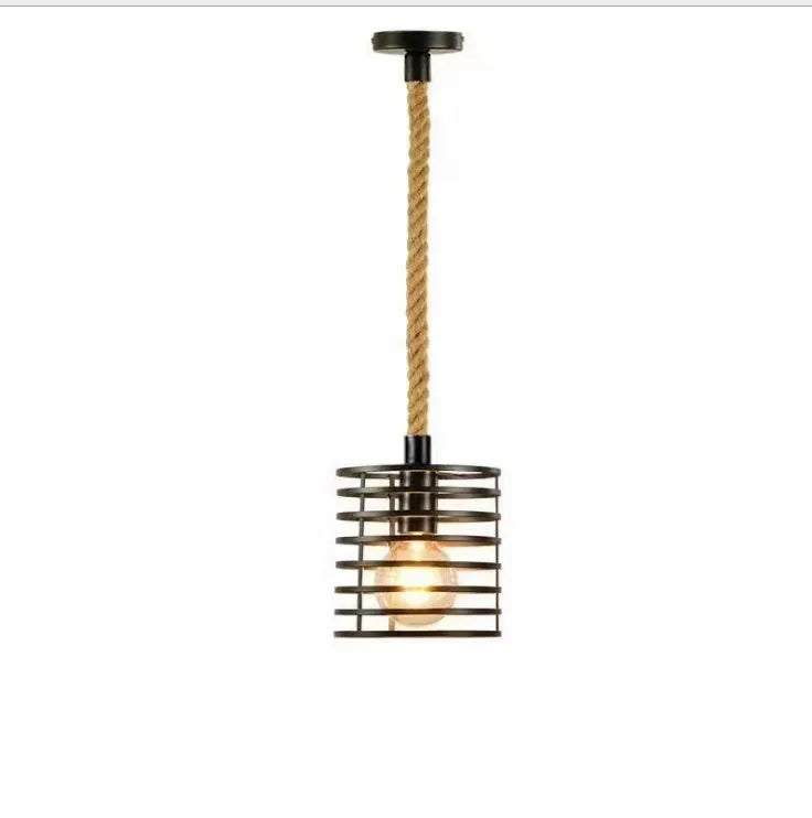 Vintage Hemp Rope Iron Pendant Light in Black