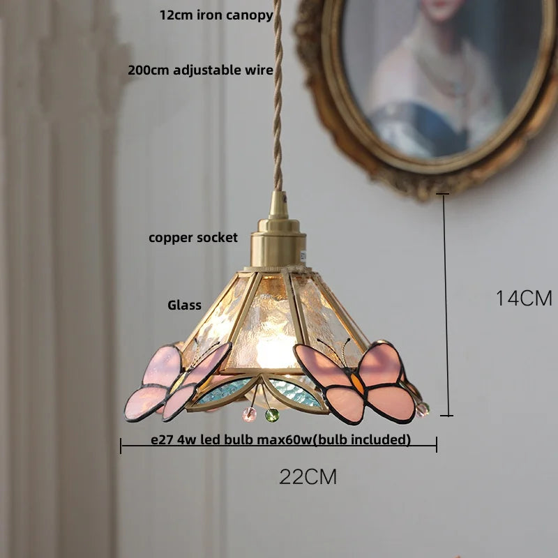 DecorBites™ Butterfly Glass Flower LED Pendant Lamp – Tiffany Style Adjustable Hanging Lamp