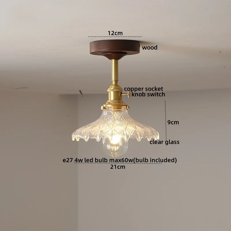 DecorBites™ مصابيح سقف LED زجاجية خضراء: مصباح داخلي خشبي نحاسي حديث