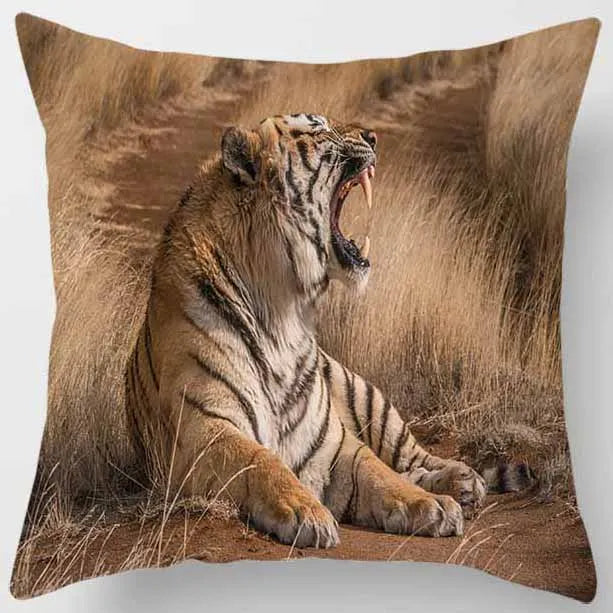 DecorBites™ Animals World Tiger Lion Pillow Case for Cute Home Decor in Sofa Living Room