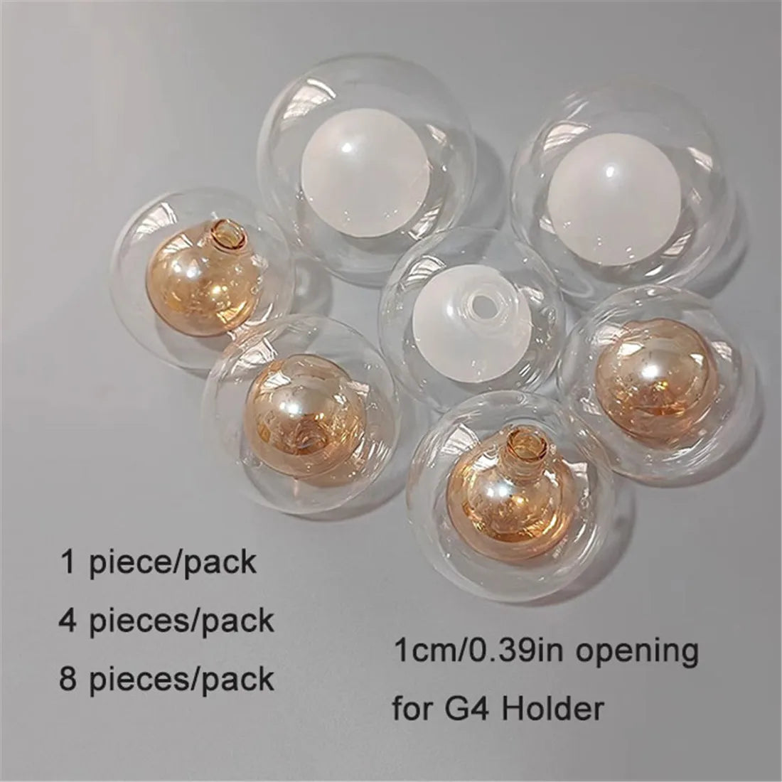 DecorBites™ 1/4/8pcs Pack 1cm Opening G4 Glass Shade Replacement Globes for Chandelier